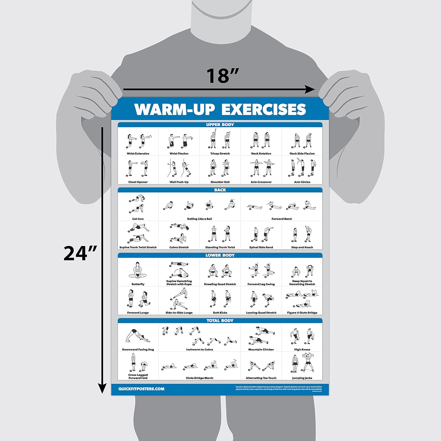 Palace Learning 4 Pack - Laminated Workout Charts for Dumbbell, Bodyweight & Resistance Band Exercises | 18” x 24”