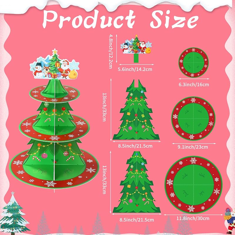Christmas Cupcake Stand 3-Tier Dessert Tower - Giant Cardboard Tree Display