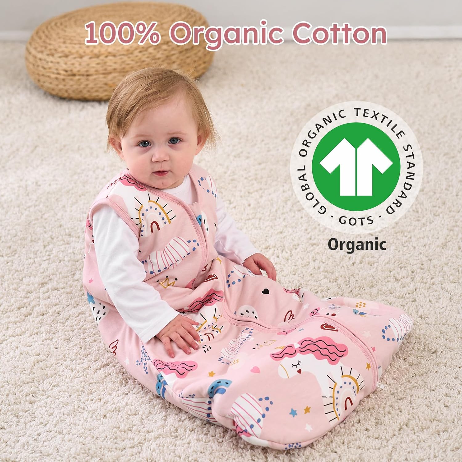 Yoofoss Baby Sleep Sack - 100% Organic Cotton Wearable Blanket for 6-12 Months | TOG 2.5, 2-Way Zipper, Warm & Comfy