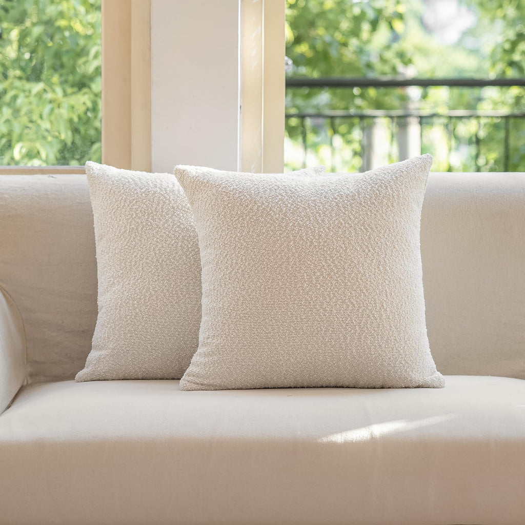 GEEORY Decorative Throw Pillow Covers 18x18 Inch Pack of 2,Textured Boucle Neutral Cushion Cases for Bed Couch Sofa, Accent Modern Farmhouse & Minimalist Home Decor (Cream) GE02-18