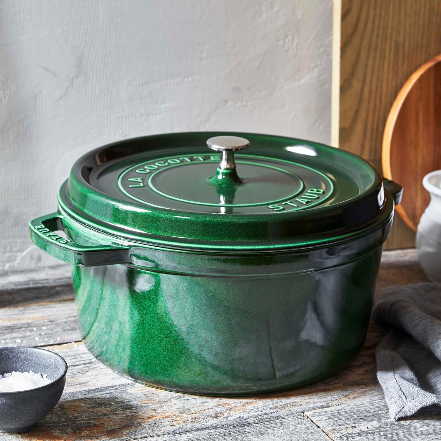 Staub 5.5 Quart Round Cocotte - Elegant Basil Color for Perfect Cooking and Serving