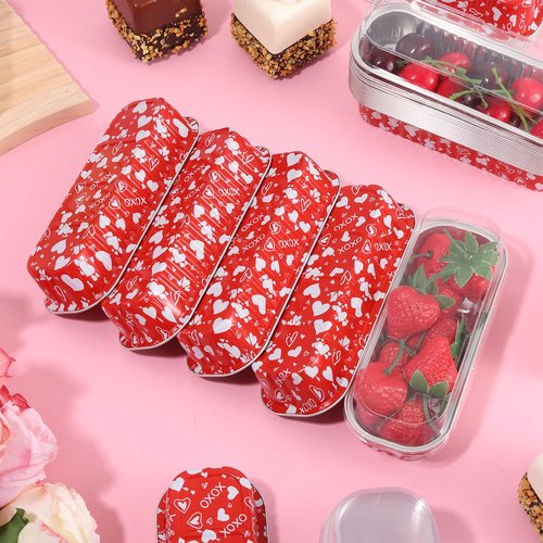 PAJIXANTHIC 100Pcs Mini Loaf Pans with Lids,6.8oz Rectangular Aluminum Foil Baking Pans Disposable Mini Cake Pans,Valentine