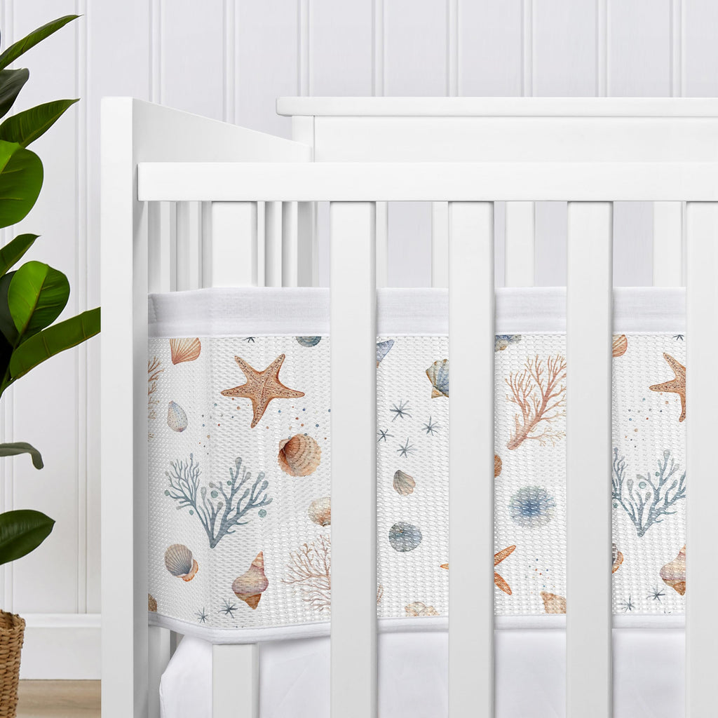 Sweet Jojo Designs + BreathableBaby 2-Piece Breathable Mesh Crib Liner Set (Ocean Seashells) for Boys/Girls, Baby, Infants/Newborn Nursery (Nautical, Beach Theme, Watercolor, Starfish, Coastal, Sea)