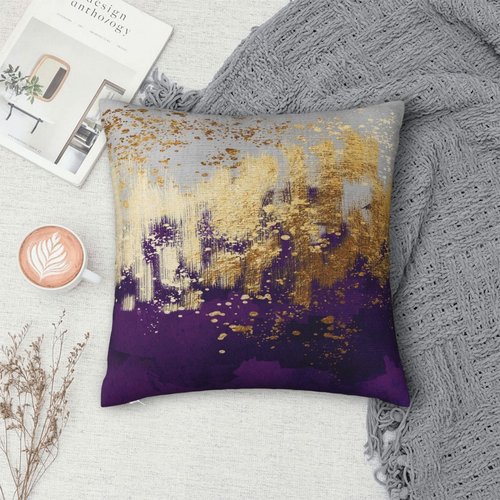 Weiscode Purple and Gold Abstract Art Throw Pillow Covers, 18x18 Inch, Gold Purple Decorative Pillows for Couch Living Room Bedroom Sofa Decor, Luxury Modern Art Pillowcase Cushion Covers
