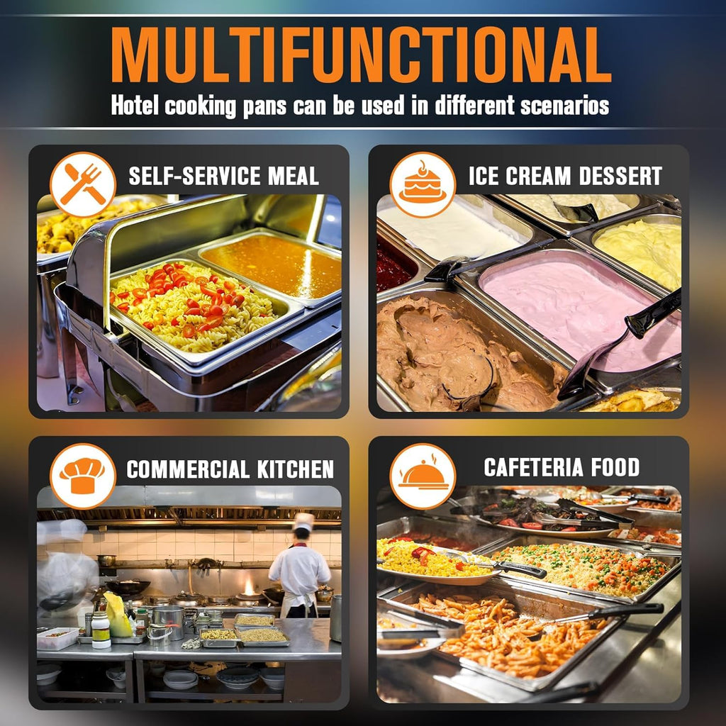 Hotel Pans Full Size 2.5" Deep, Restaurant Supplies Stainless Steam Table Pans 1/1 Size 22 Gauge Commercial Food Pans, 6 Pack Anti Catering Pans