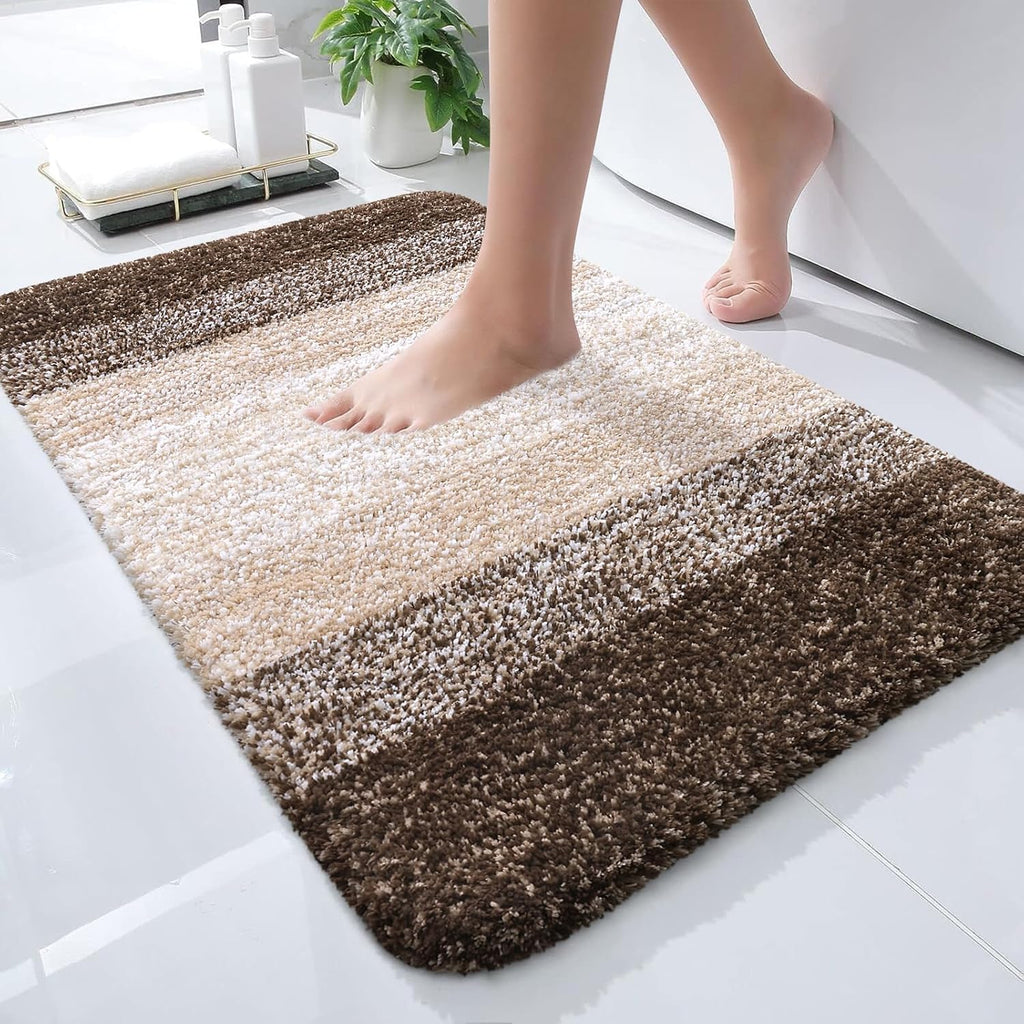 OLANLY Bath Rugs Mat - Extra Soft Microfiber, Quick Dry & Washable | 24x16 Light Brown Bathroom Accessory