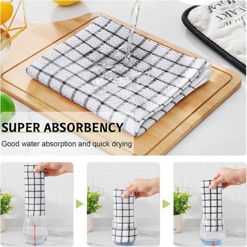 Homaxy Kitchen Towels - 100% Cotton, Super Soft & Absorbent, 6-Pack, 15 x 25 Inches, Black Check Design