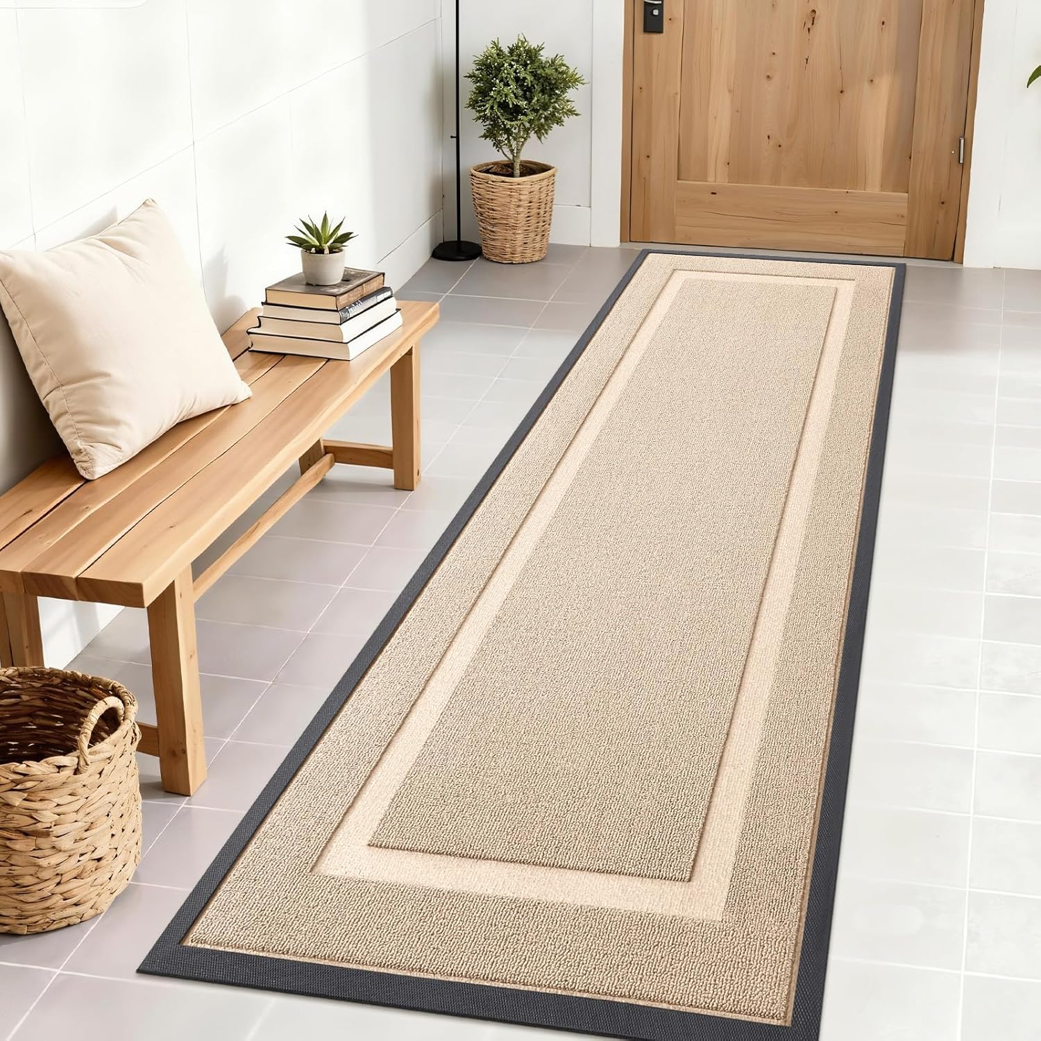 OLANLY Front Door Mat - Waterproof All-Season Doormat for Indoor/Outdoor Use | 71x23 Off-White
