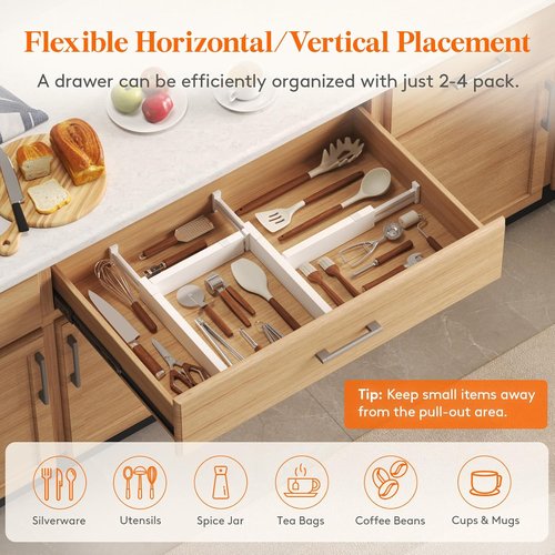 Lifewit Adjustable Drawer Dividers - 5 Pack 2.36" High Expandable Organizers for Clothes & Utensils | White