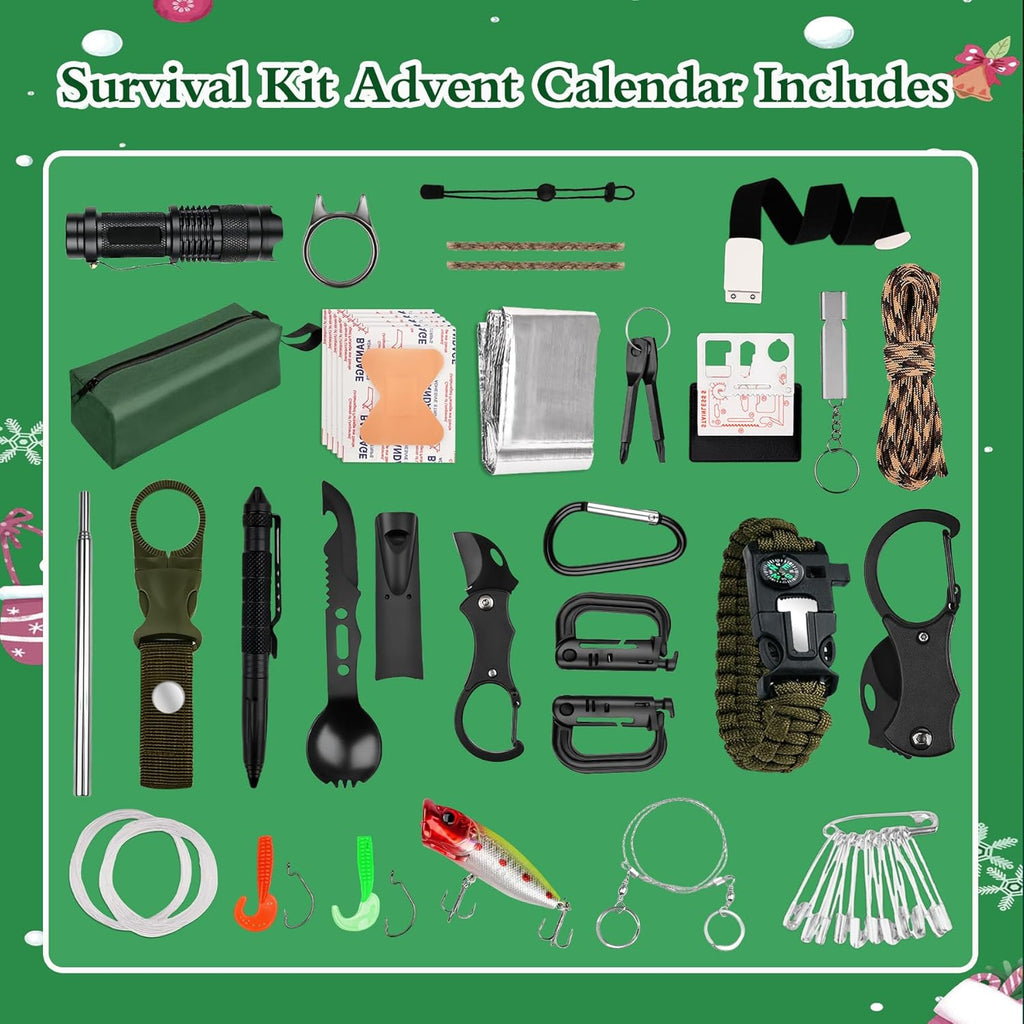 SUNNINO Survival Kit Advent Calendar 2025 - 24 Days of Outdoor Gear for Men | Perfect Xmas Gifts for Camping, Fishing, Hunting