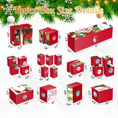 DIY Christmas Advent Calendar to Fill Empty Gift Box Set 2025-24 Days of Surprise Boxes for Kids, Family & Friends - Red