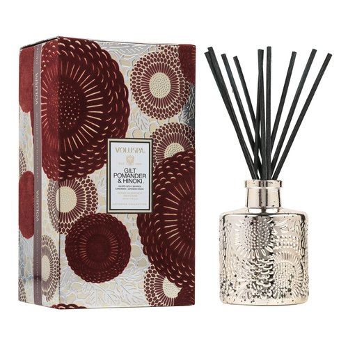 Gilt Pomander and Hinoki Reed Diffuser by Voluspa for Unisex - 3.4 oz Reed Diffuser