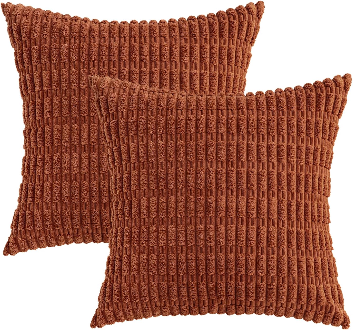 MIULEE Decorative Pillow Covers - Soft Dark Rust Corduroy | Pack of 2, 20x20 Inch, Boho Striped Design for Modern Farmhouse Decor