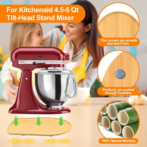 Bamboo Mixer Slider for KitchenAid 4.5-5 Qt Tilt-Head Stand Mixer, Appliance Sliding Mat Pad, Kitchen Countertop Storage Accessories Mixer Moving Tray Board Attachments, Kitchen Aid Mixers Accessories