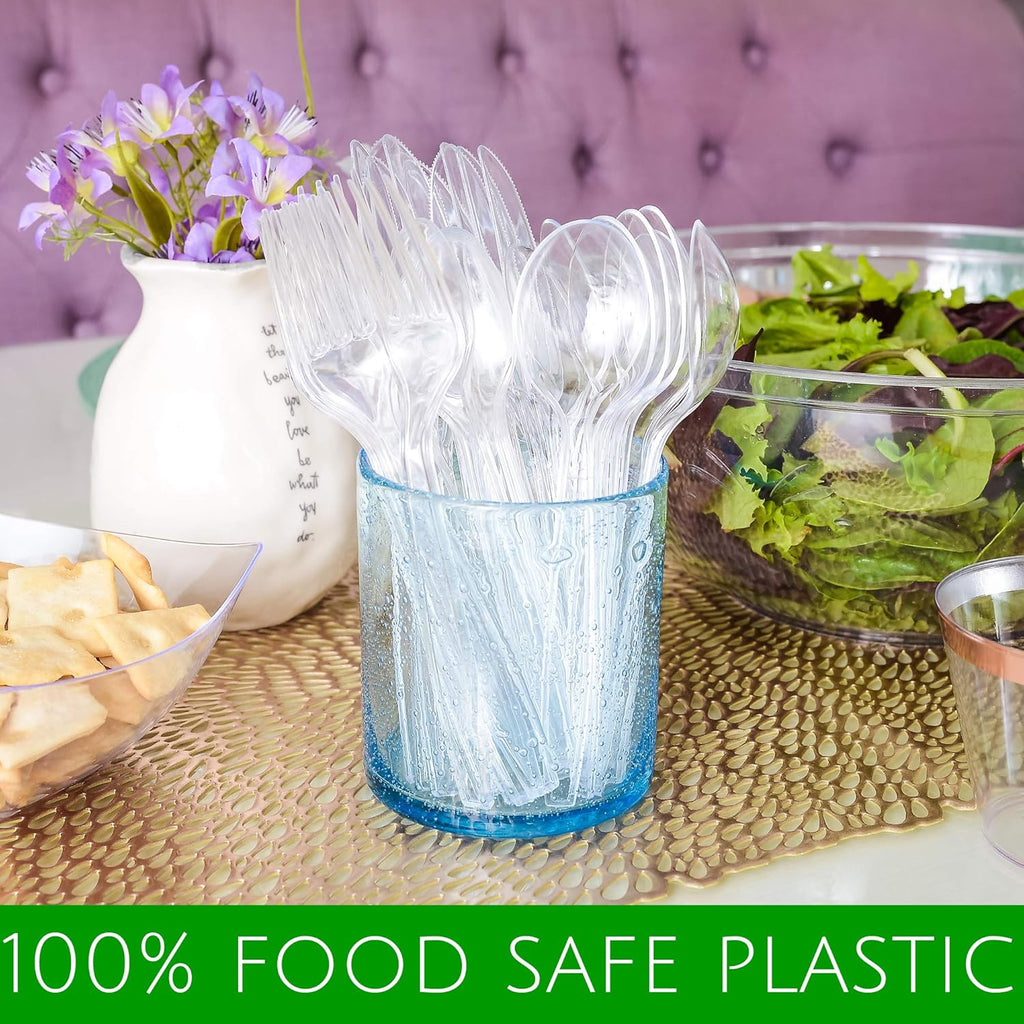 Plasticpro Heavyweight Disposable Clear Plastic Cutlery - 100 Count Forks for Easy Serving