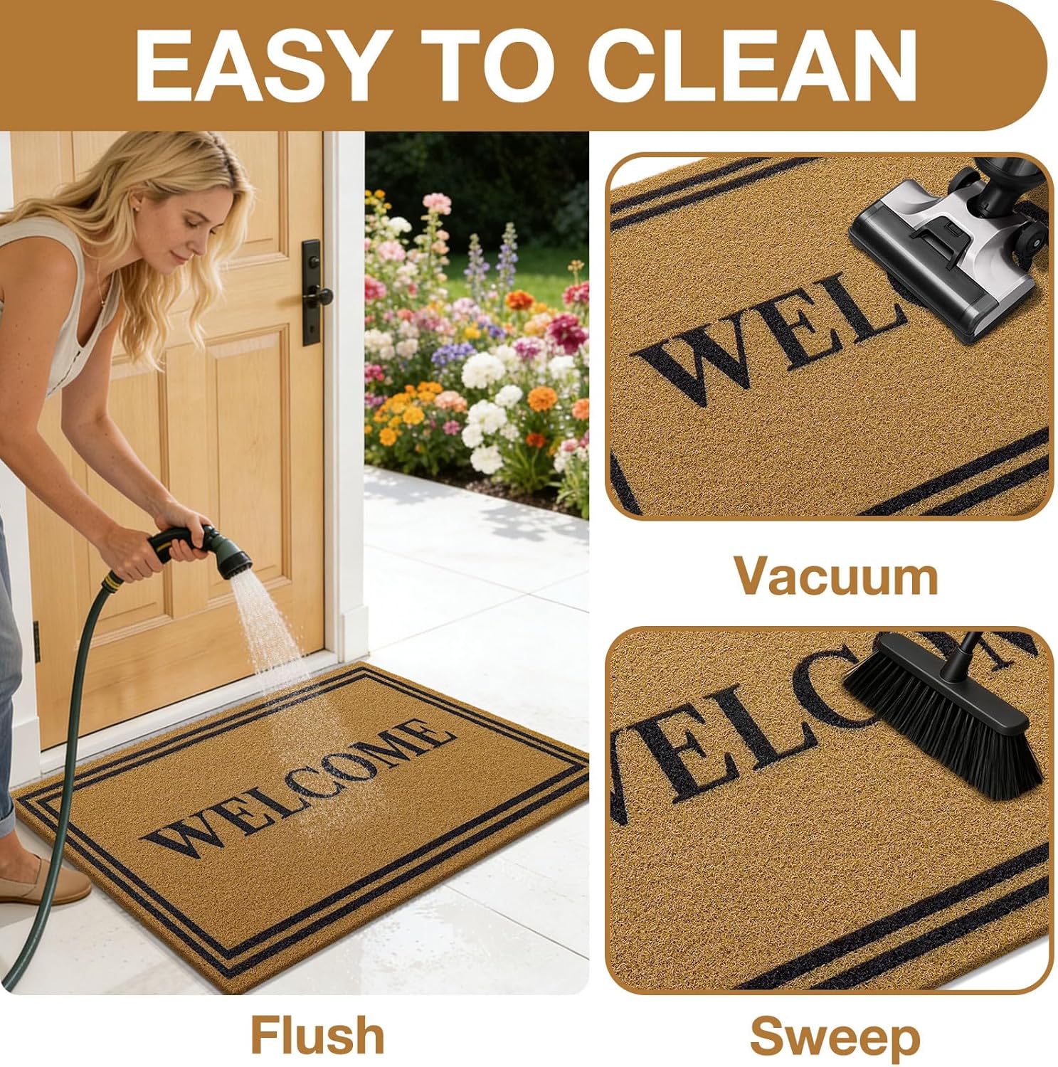 OLANLY Front Door Mat - Low Profile, Stain & Fade Resistant, Easy to Clean | 35x23 Inch, Brown Welcome Mat
