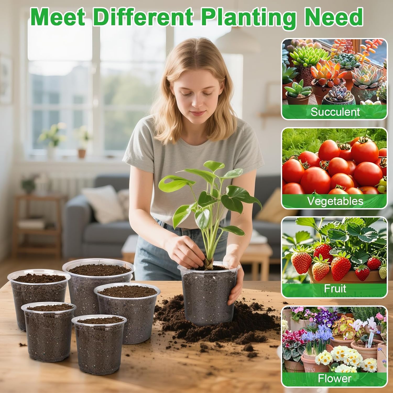 Skiennix Large Clear Nursery Pots - 10/8/6/5 Inch with Drainage Holes | 16 Pack Plastic Plant Pots for Succulents and Flowers