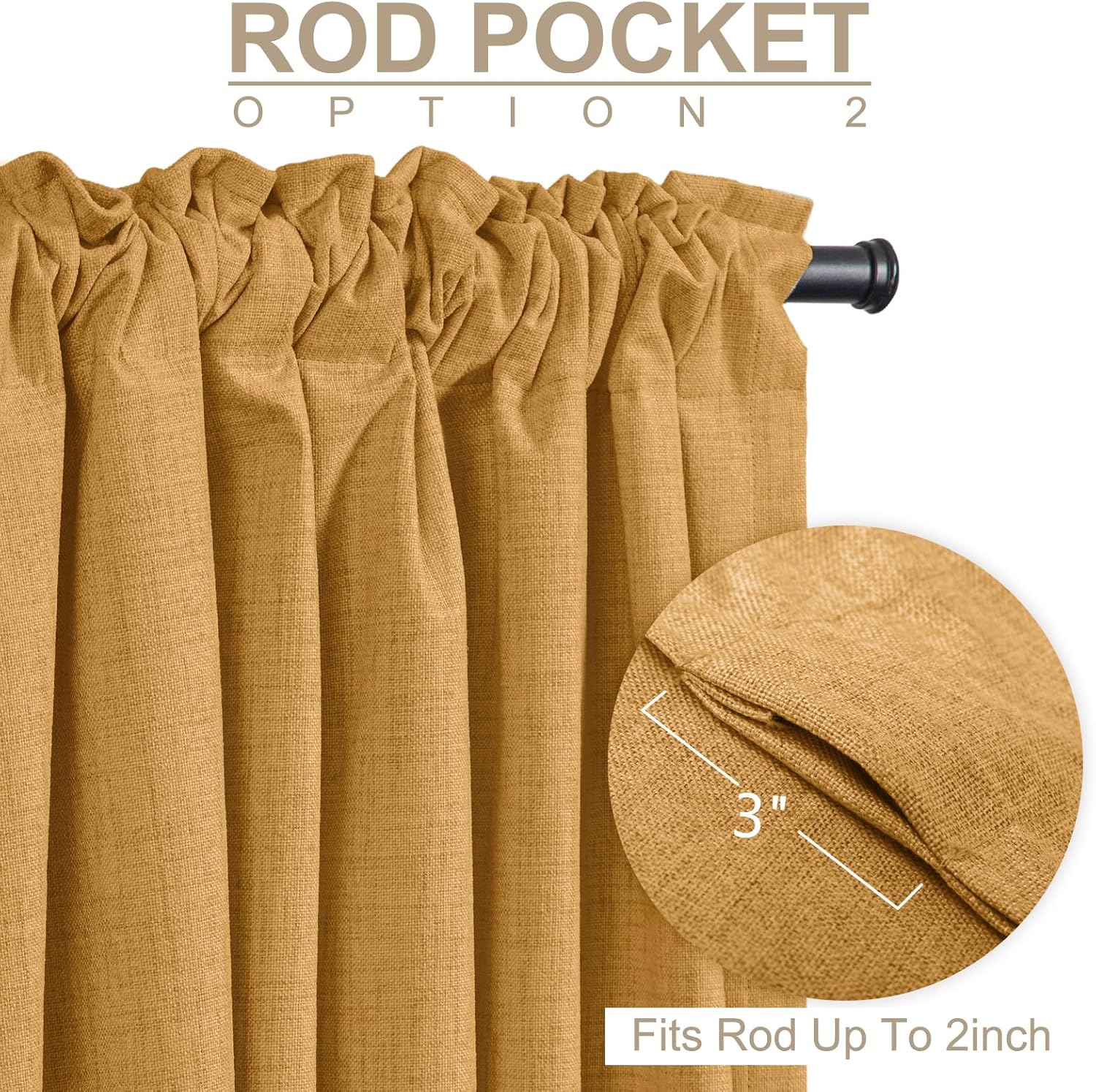 Skiennix 100% Blackout Linen Curtains - Thermal Insulated Drapes, 50" W x 102" L, Mustard Yellow | 2 Panels Set