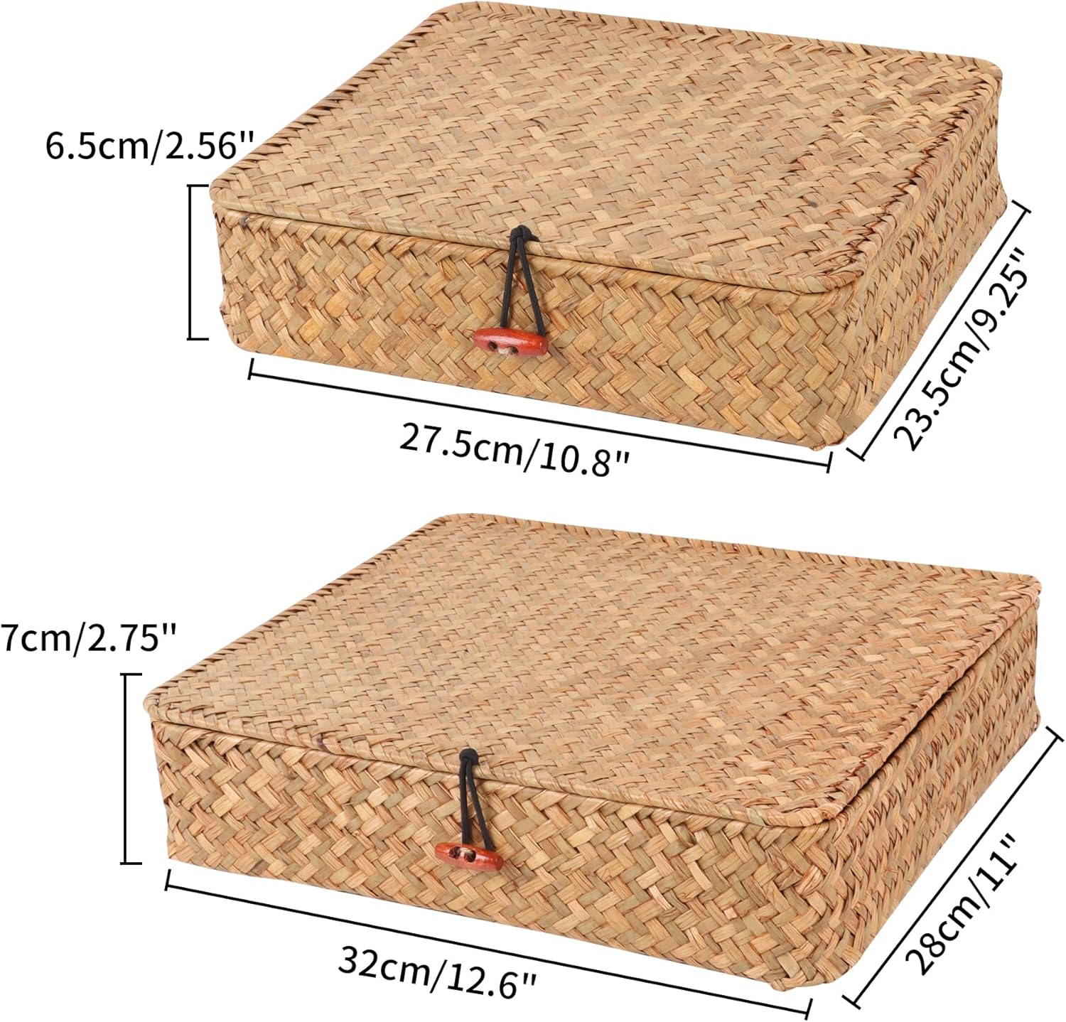 Moosky Wicker Shelf Baskets - Seagrass Storage Bins with Lids | Natural Set of 2 for Home Organization