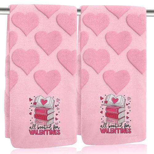 Xkdamai 2 Pcs Red Valentines Day Hand Towels 100% Cotton Valentine's Day Bathroom Decorative Towels Holiday Bath Decor Kitchen Dish Towels for Valentines Bathroom Decor Gift 13.7 x 29.5 Inch (Book)