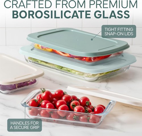 Cook With Color 8-Piece Deep Glass Baking Dish Set - Versatile Casserole & Food Storage Containers | Mint, Freezer-to-Oven Safe