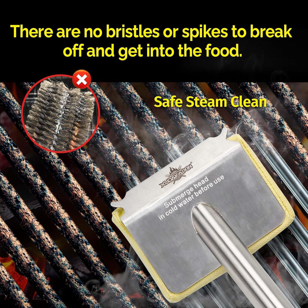 XUDAKAIXIN Grill Brush - Bristle-Free Aramid Fiber Pad for Seamless Fit on Cast Iron & Stainless Steel Grates | Safe BBQ Cleaner