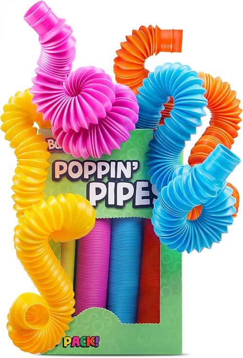 BUNMO Pop Tubes - Sensory Fidget Toys for Creative Play - Non-Mouthable 4 Pack - Hours of Fun for Kids