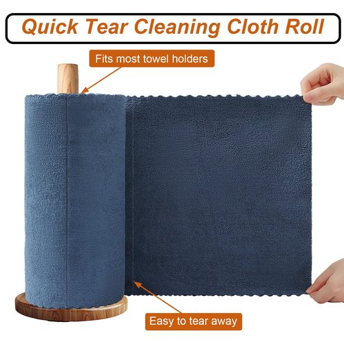 Tigona 80 Pack Microfiber Cleaning Cloth Roll,Lint Free Rags & Tear Away Reusable Towels Washable Scratch,Ultra Absorbent Dish Rags(12" x 12") for Car Kitchen Home Garage-Navy Blue