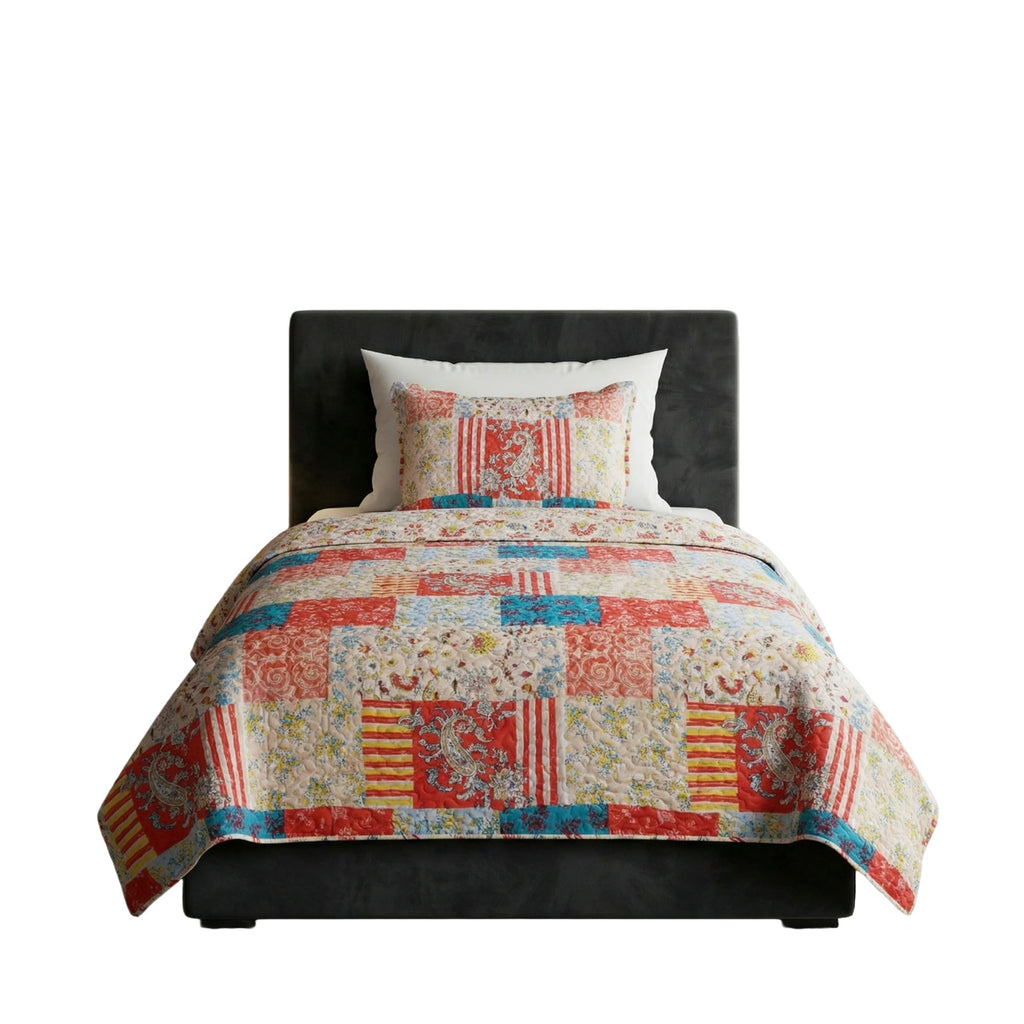 Lavish Home 2-Piece Quilt Set - Mallory Classic Patchwork Twin Quilt with Pillow Sham - Machine Washable Lightweight Bedding (Multicolor)