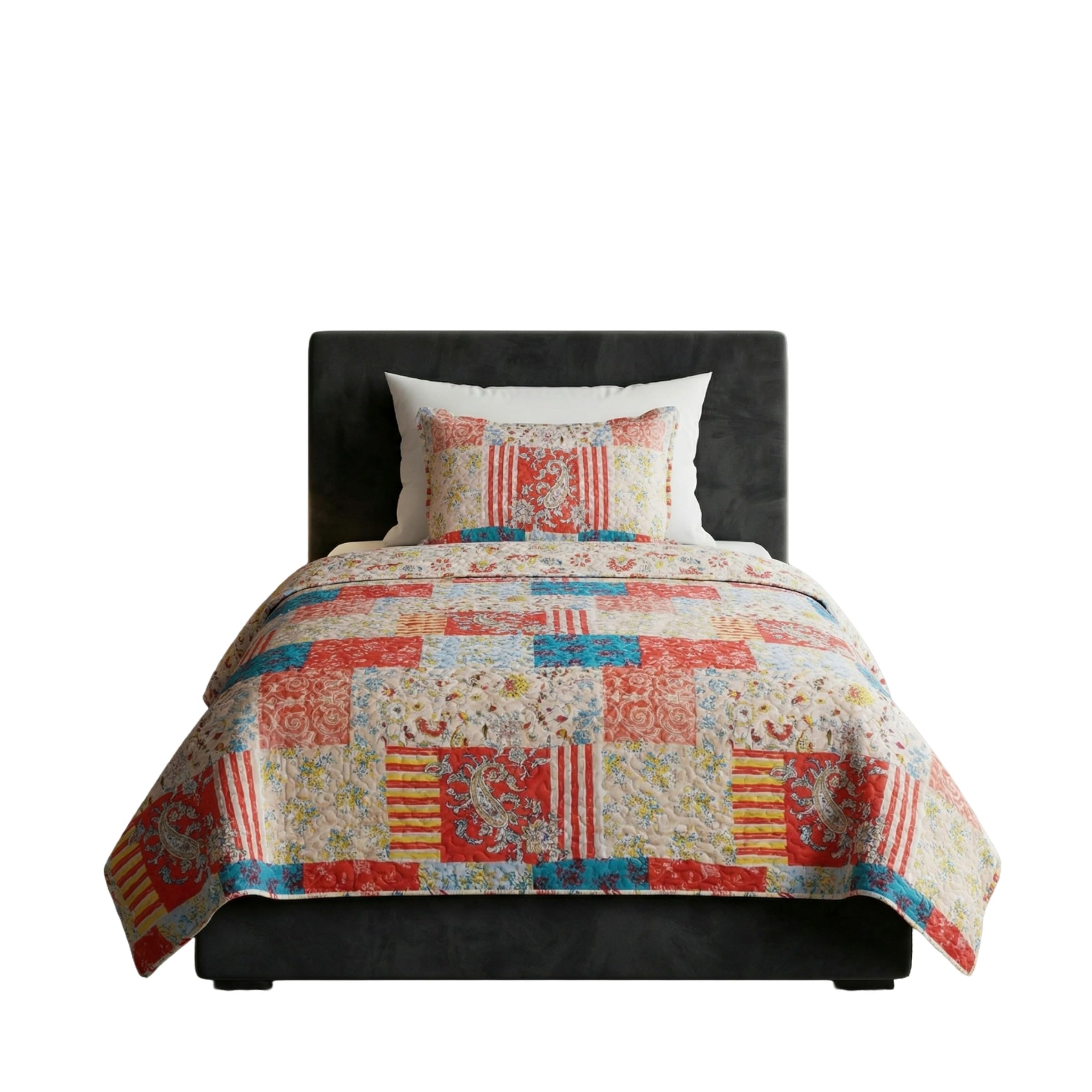 Lavish Home 2-Piece Quilt Set - Mallory Classic Patchwork Twin Quilt with Pillow Sham - Machine Washable Lightweight Bedding (Multicolor)