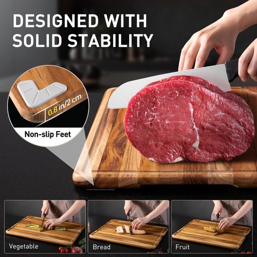 Extra Large Teak Wood Cutting Board 20inch for Kitchen Non Slip Feet Over Sink Butcher Block Chopping Board Nice Solid Thick Wooden Juice Groove Big Xl XXl large Best Hardwood Kitchen Counter Organic