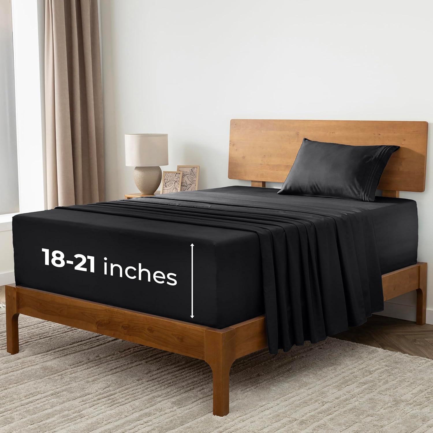 Mellanni Extra Deep Twin Sheets - Ultra Soft Hotel Luxury Bedding - Wrinkle & Fade Resistant | Black