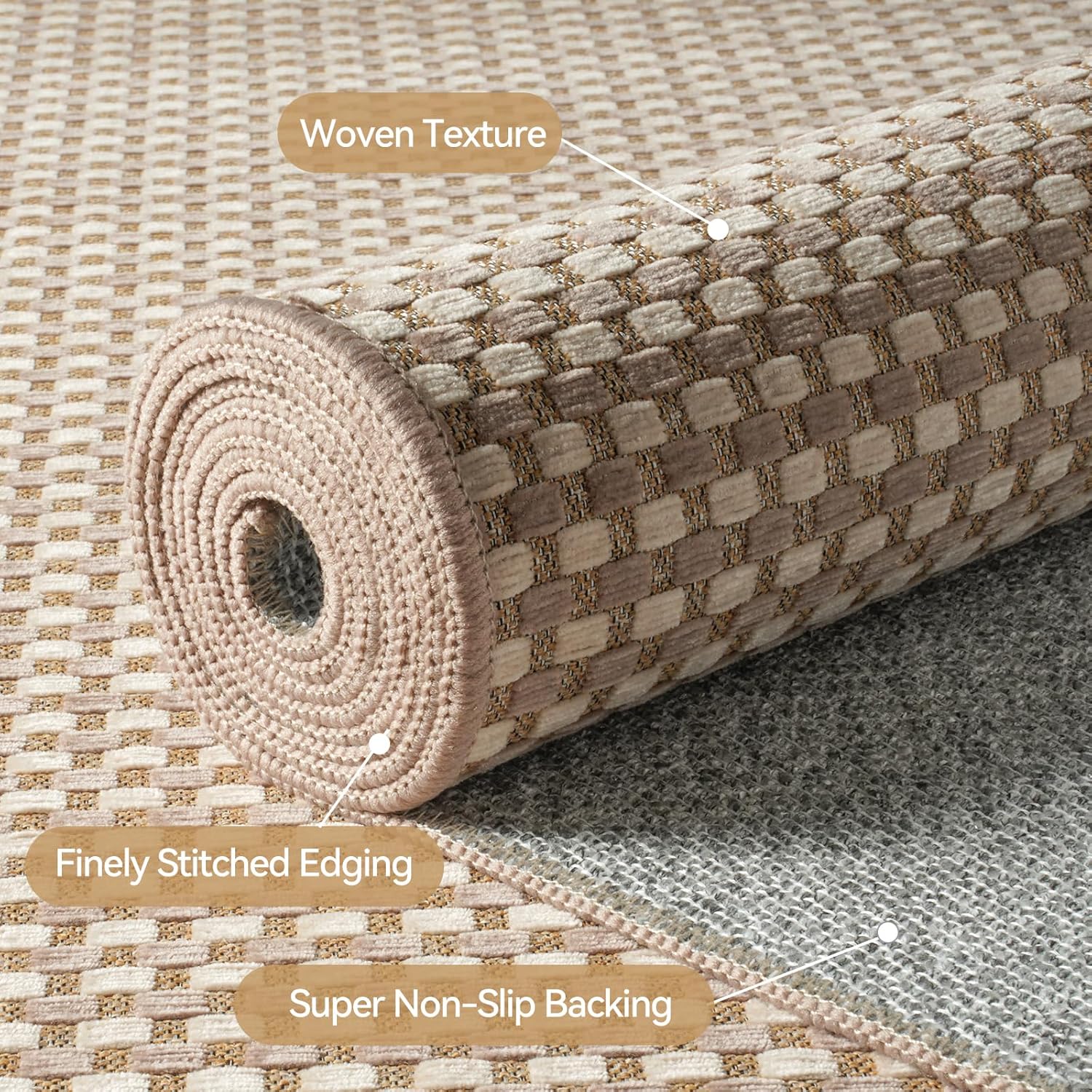 YDKGL Kitchen Runner Rug - Non-Slip Boho Woven Mat | Soft & Washable 2x6 ft for Entryway & Living Room - Brown