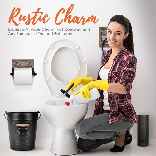 Autumn Alley Farmhouse Bathroom Trash Can and Toilet Brush Set - Rustic Bathroom Accessories for Charming Bathroom Décor, Matte Black Heavy Gauge Metal