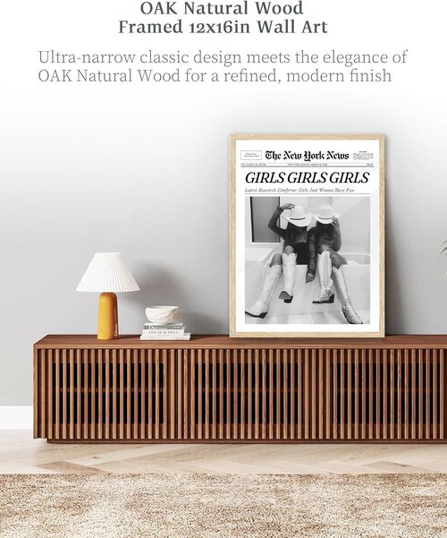 iHery Framed Cowgirl Wall Art - Trendy Black and White Canvas Decor | 12x16in Natural Oak Wood