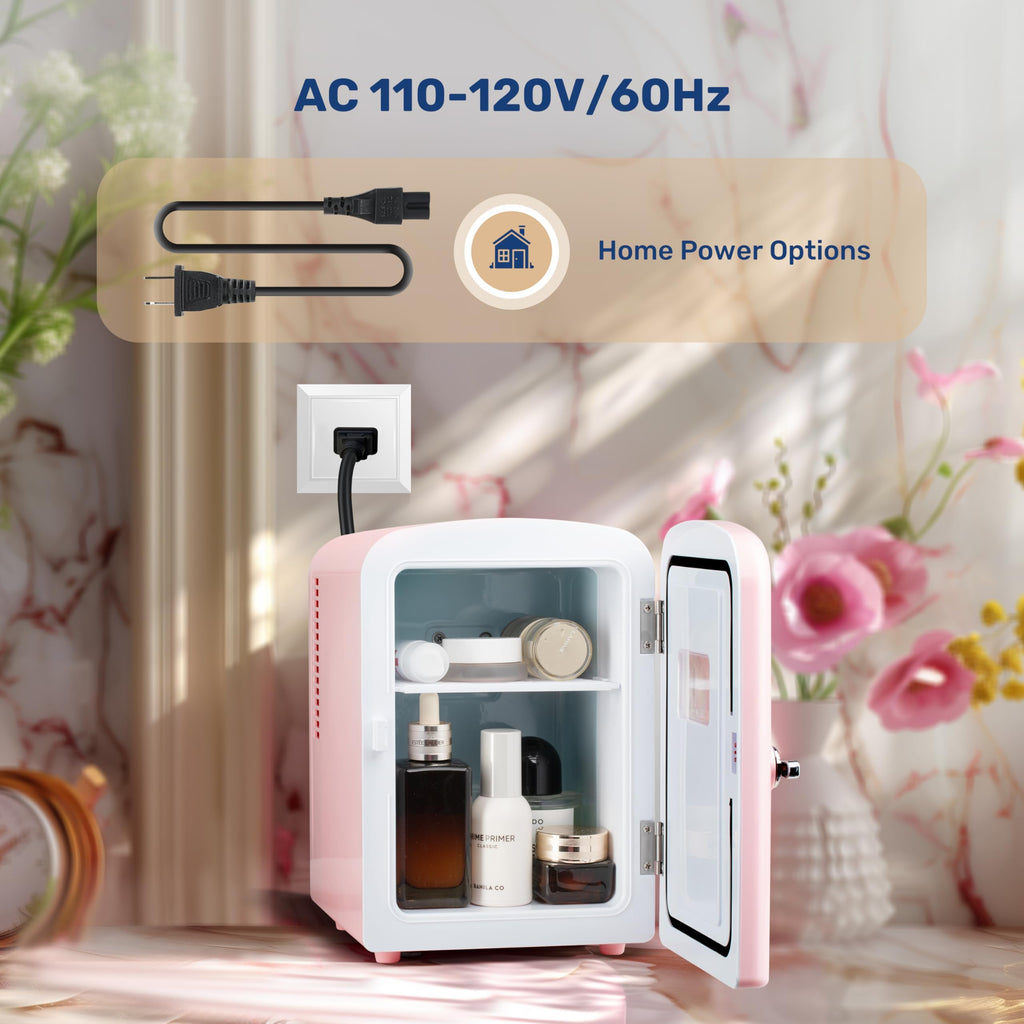 Simple Deluxe 4L/6 Can Mini Fridge with Observation Window, Portable Cooler & Warmer Freon-Free Small Refrigerator, Compact Fridge for Skincare, Beverage, Food, Cosmetics, Pink