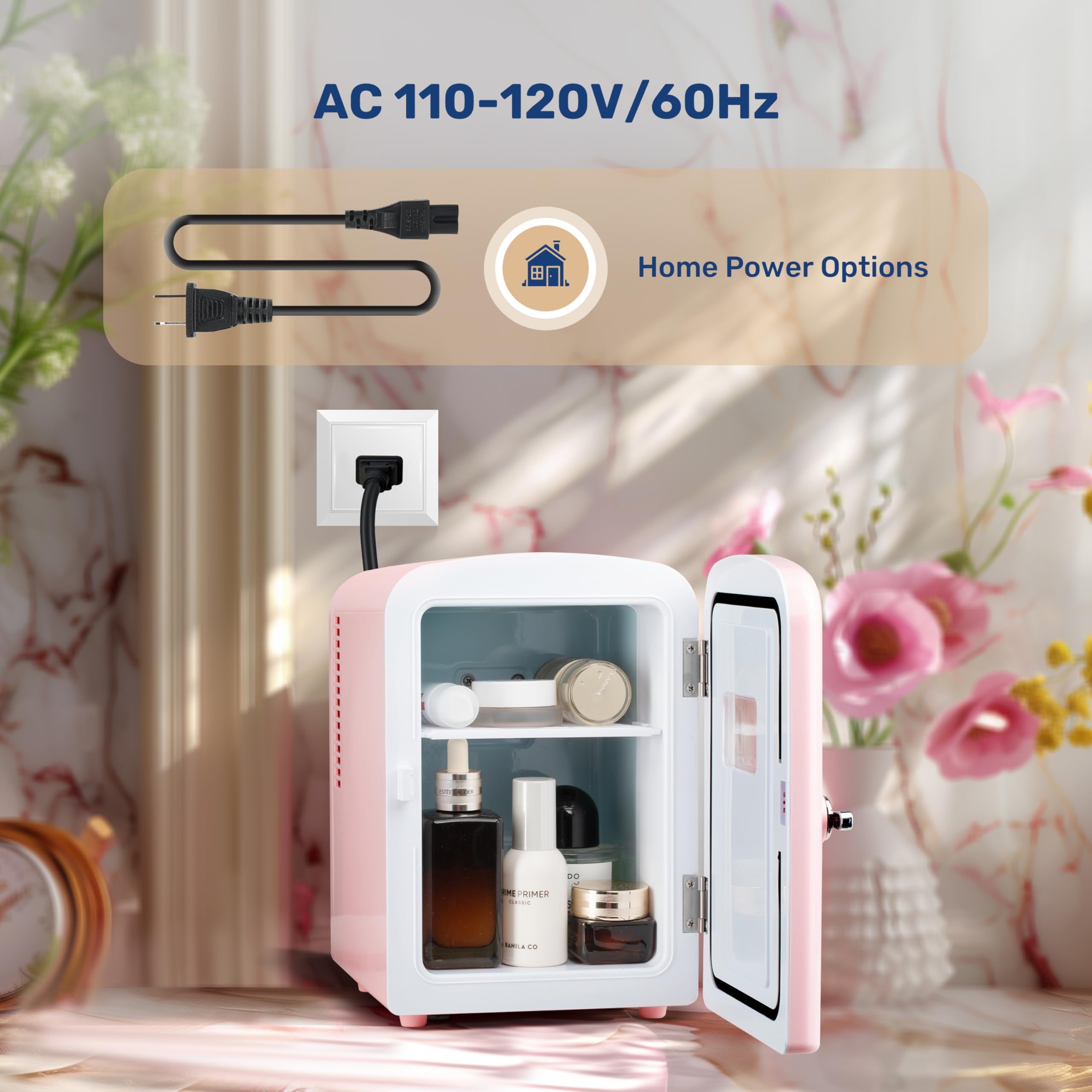 Simple Deluxe 4L/6 Can Mini Fridge with Observation Window, Portable Cooler & Warmer Freon-Free Small Refrigerator, Compact Fridge for Skincare, Beverage, Food, Cosmetics, Pink