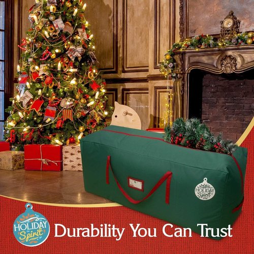 HOLIDAY SPIRIT Heavy Duty Canvas Christmas Tree Storage Bag - Waterproof, Reinforced Handles & Dual Zipper for 9 Ft Tree - Durable 600D Oxford Material, Green
