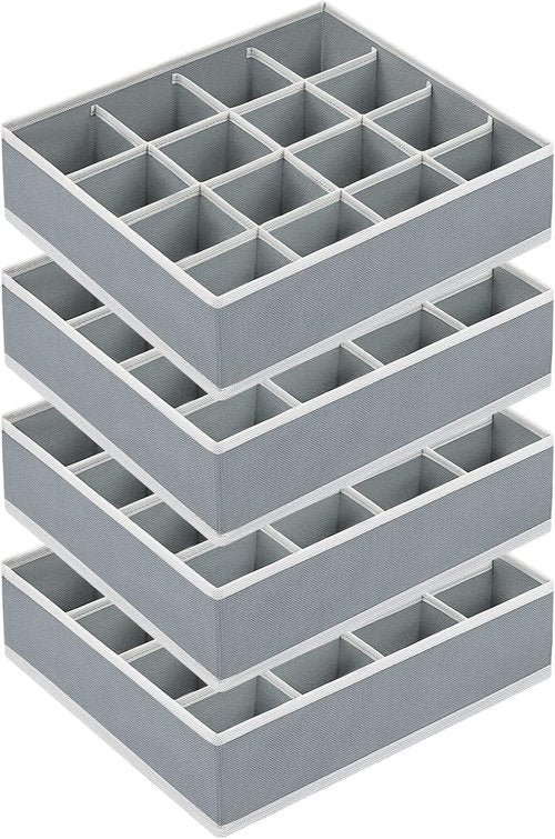 Homsorout Sock Organizers - Large Foldable Drawer Storage for Men's Socks & Underwear | 4 Pack (Grey)