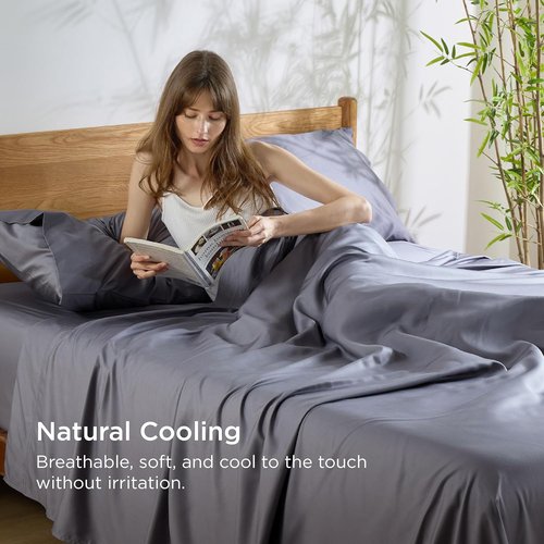 Bedsure King Size Cooling Sheets Set - Breathable Rayon from Bamboo, Soft & Luxurious Dark Grey