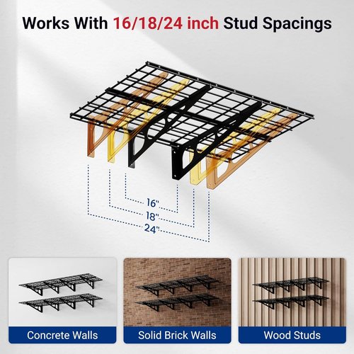 FLEXIMOUNTS Heavy Duty Garage Shelving - 2-Pack 24"x72" Wall Mounted Storage Racks | 1400lbs Capacity, Black