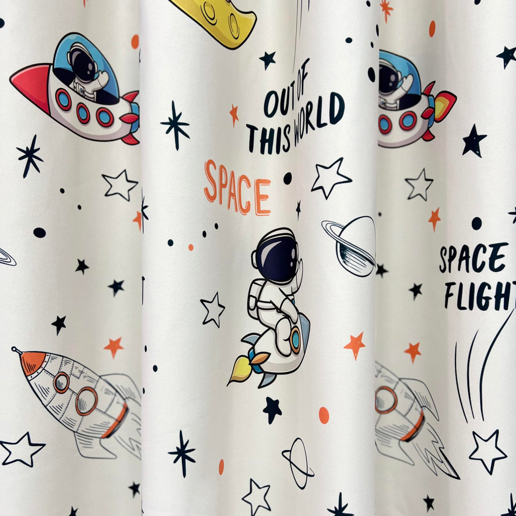Cartoon Astronaut Semi Blackout Curtains for Kids Room Nursery Space Planets Patterns Printed Drapes for Bedroom Living Room Privacy Room Darkening Window Treatment Grommet Top 1 Panel W42 x L63 Inch