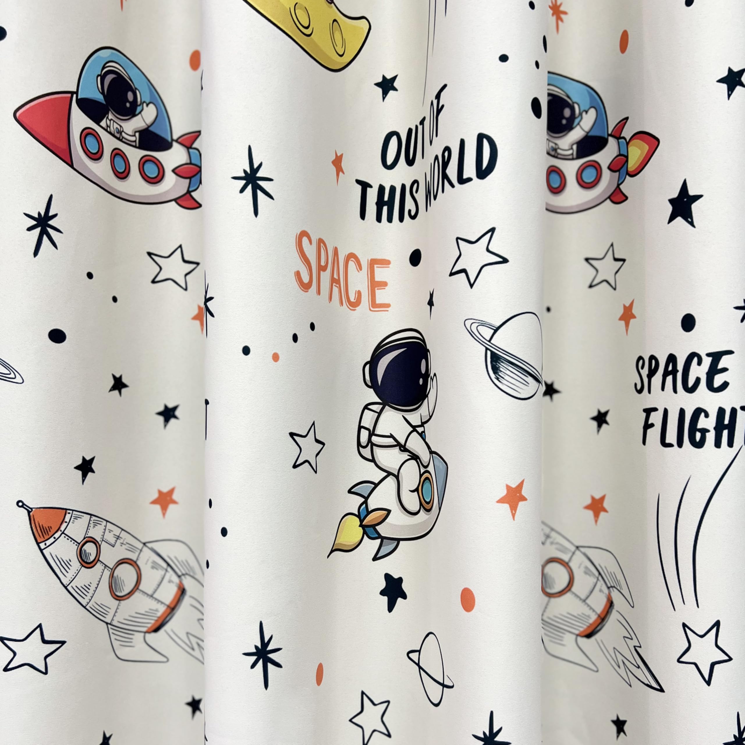 Cartoon Astronaut Semi Blackout Curtains for Kids Room Nursery Space Planets Patterns Printed Drapes for Bedroom Living Room Privacy Room Darkening Window Treatment Grommet Top 1 Panel W42 x L63 Inch