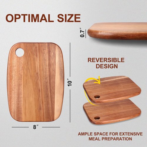 Gtencemen Small Acacia Wood Cutting Boards for Kitchen with Hanging – Medium Wooden Cutting Board for Vegetables, Fruit, Bread, Meat, Cheese, Charcuterie - BPA Free, 10" x 8"