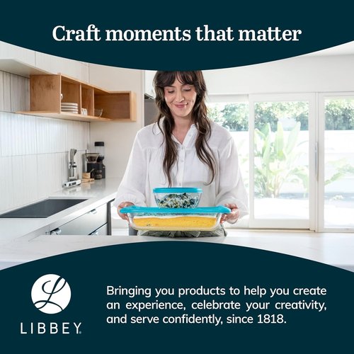 Libbey Baker’s Premium 4-Piece Glass Baking Dish Set - Multipurpose Casserole Dishes with Lids | Ideal for Potlucks & Leftovers