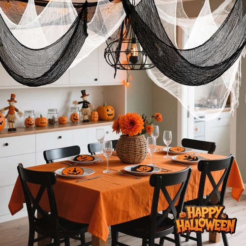 AHEONLAR 6-Pack Halloween Creepy Cloth - 30x72 Inch Black & White Halloween Gauze Spooky Fabric Cloth for Outdoor Decorations