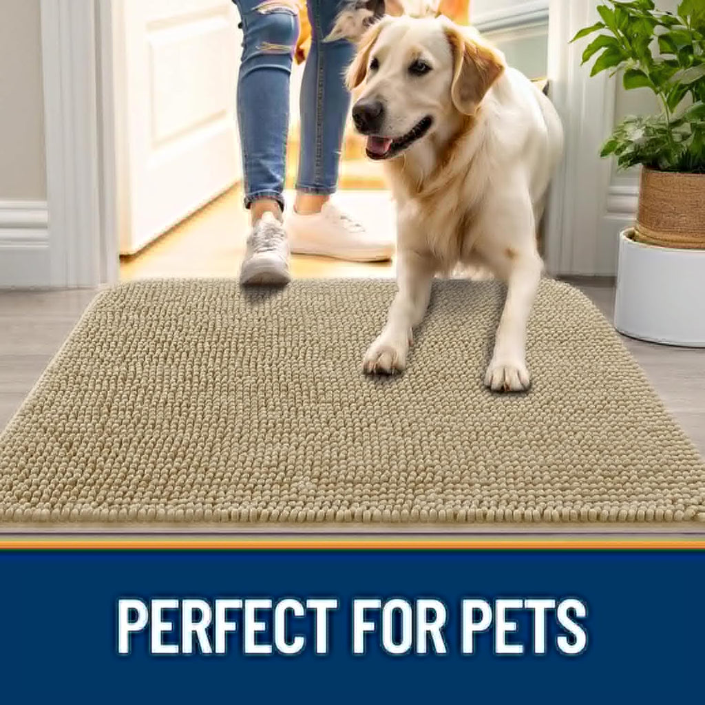 OLANLY Dog Door Mat - Absorbent Non-Slip Chenille Mat for Muddy Paws | 30x20 Inches, Beige