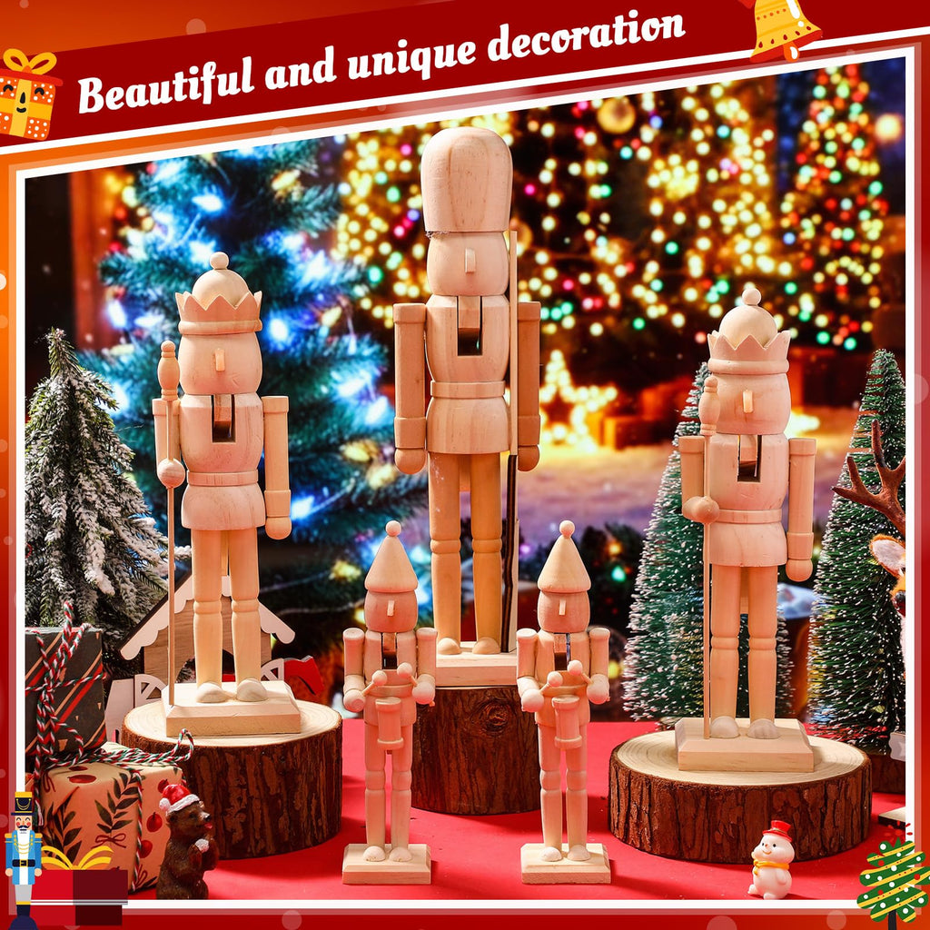 Vercraft 9 Set Unfinished Nutcracker Wooden Unpainted Nutcrackers Christmas Plain Paint Your Own Nutcracker Figurines Craft Kit Ornaments with Paint and Brush for Xmas Holiday Decoration