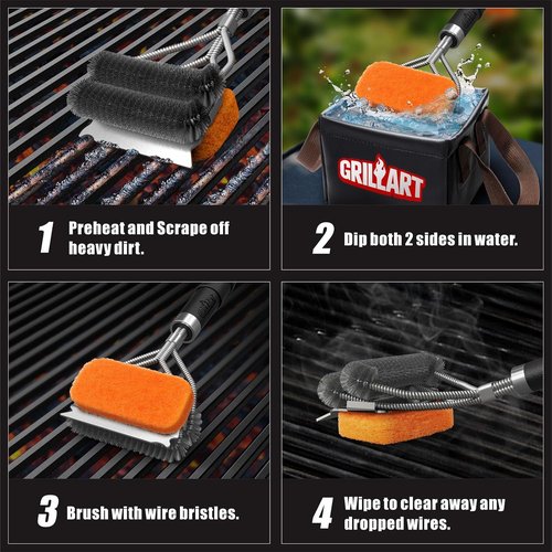 GRILLART Grill Brush - Bristle-Free Pad & Wire BBQ Cleaner | 18" Safe & Powerful Scrubber for Gas/Porcelain Grates