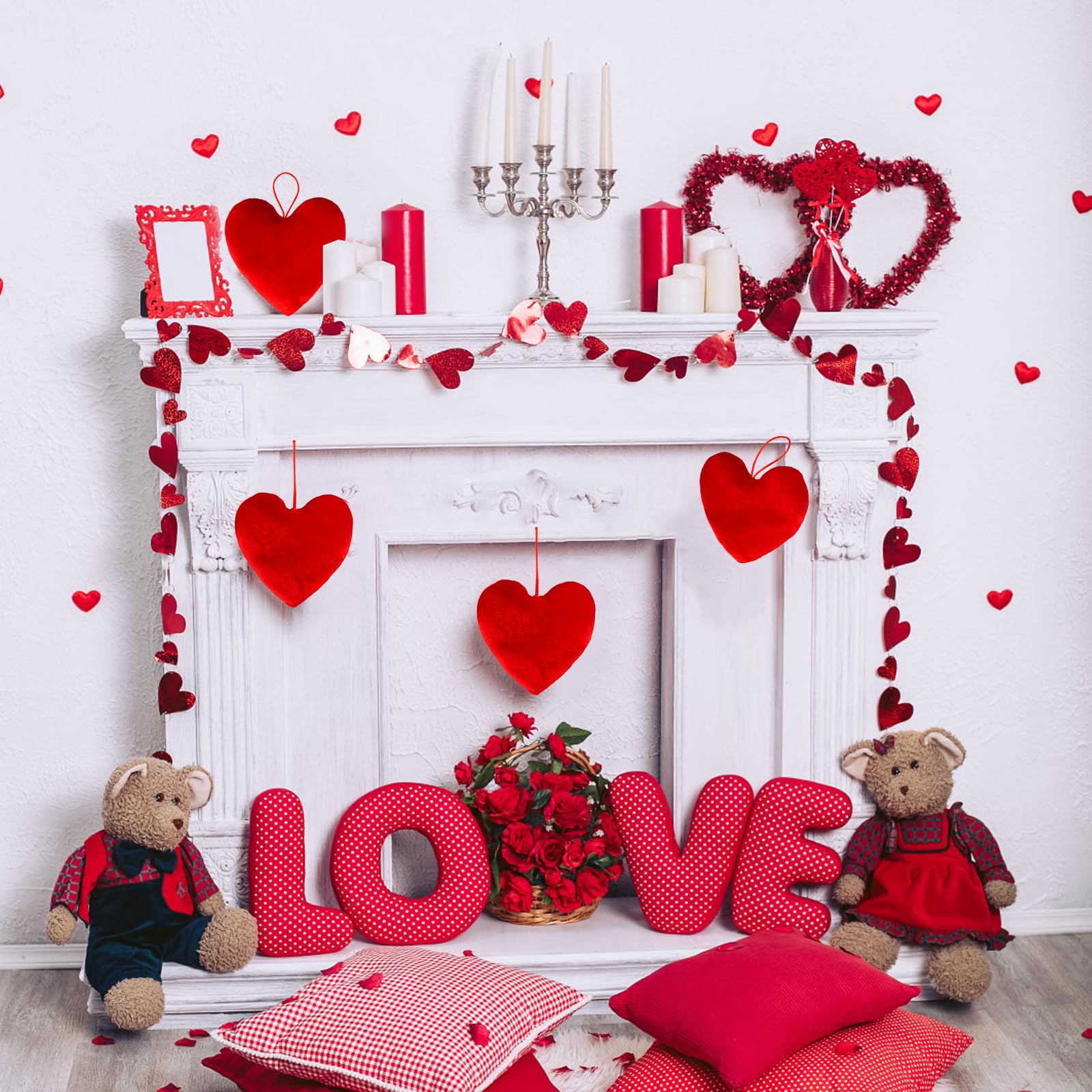 Valentines Day Decorations Valentines Red Heart Velvet Bows 4 pc 6 * 6 in Red Heart Hanging for Home Wall Door Hanger Decor Valentines Wedding Anniversary Birthday Party Supplies